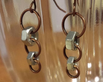 Mixed Metal Hardware Upcycled Earrings / Steampunk Industrial Repurposed Jewelry / Hypoallergenic Nickel Free.