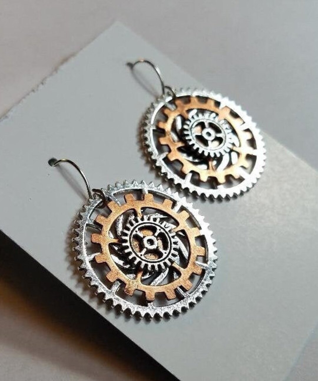 Mixed Metal Found Object Engineer Gear Earrings / Steampunk Mixed Metal Found Object Engineer Gear Earrings / Steampunk