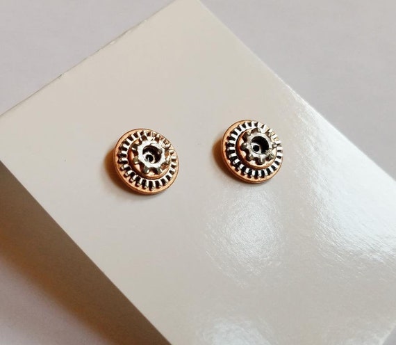 Unisex Found Object Mixed Metal Stud Earrings Copper Hardware