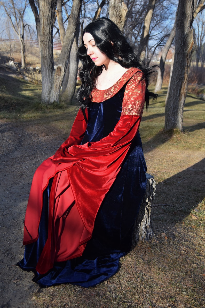 red and blue gown