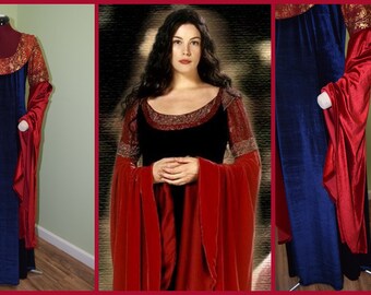 Arwen's Velvet Red and Blue Dress~ Lord of the Rings Cosplay Costume~return  of the King - Etsy