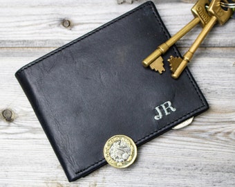 Personalized Leather Wallet For Men in Black *3rd Wedding Anniversary* Handmade Gift For Him by MAHI