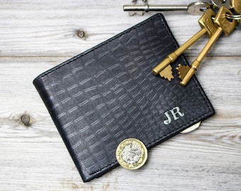 Personalized Leather Wallet For Men in Black Crocodile Print *3rd Wedding Anniversary* Handmade Gift For Him by MAHI