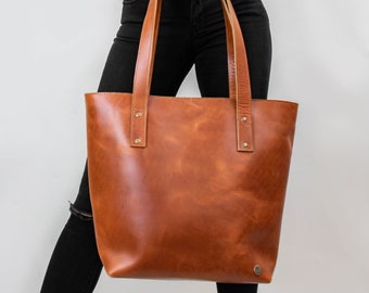 Personalized Tan Leather Tote Handbag in Brown Buffalo Leather with Monogram Initials | Gift For Her | Ladies | Womens | Handmade by MAHI