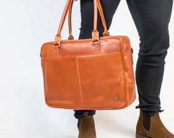 MAHI Ledertasche 38 cm Laptopkapazität/Kuriertasche in Vintage-Braun