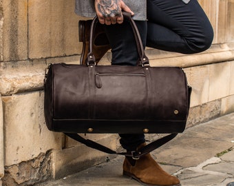 Personalized Leather Duffle Bag Weekend Bag in Dark Brown - Overnight Bag - Gym Bag Duffel in Vintage Mahogany Handmade by MAHI