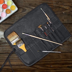 Personalized Initials Leather Artist Roll | Leather Pencil Roll, Pen Case, Paint Brush Case | Gift for Artist, Painter, Hobbyist, Crafter