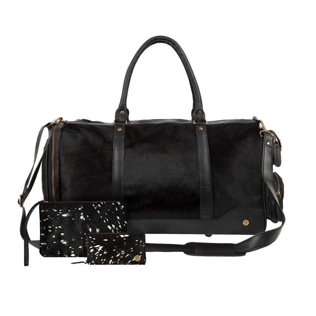 Cowhide Gift Set for Her With Matching Holdall, Purse, & Clutch Combo