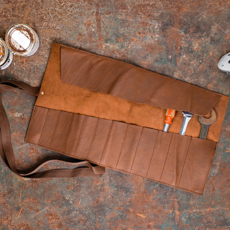 Personalized Brown Leather Tool Roll Case Wrench Holder Etsy