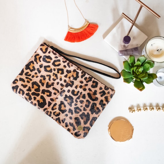 Leopard Print Pony Hair Leather Clutch Bag Handmade Hair on -  Israel