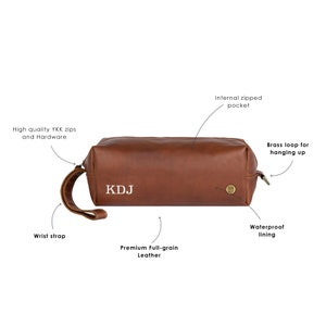 Mens Leather Wash Bag/Dopp Kit With Personalised Initials & Internal Message Options Leather Shaving Bag/Toiletry Bag by MAHI Leather image 2