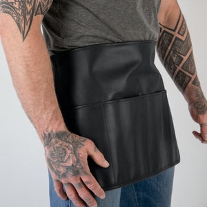 Black Full Grain Leather Half Apron for Chefs, Artists and Waiters | Personalized Apron for Hobbyists, Crafters, Fathers Day Gift
