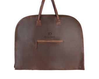 3rd Wedding Anniversary Leather Suit Carrier | Garment Carrier with Custom Initials, Name & Date | Personalized Gift For Husband | Monogram