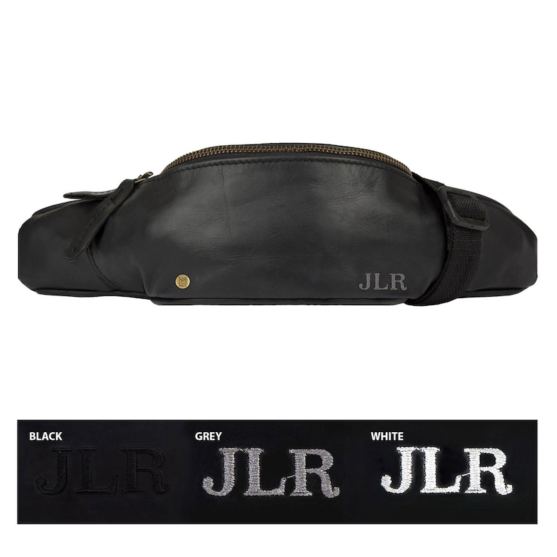 Personalized Black Leather Bum Bag Fanny Pack For Festivals City Breaks Travel with Waterproof Lining Handmade by MAHI Hip Bag