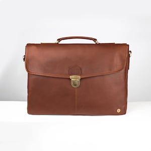 MAHI Cartera de piel con capacidad para ordenador portátil/Bandolera en Marrón Vintage
