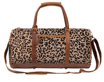 Leopard Print 'Pony Fur' Full Grain Leather Duffle Bag - Leopard Print Cowhide - Weekend Bag - Overnight Bag in Pony Hair by MAHI