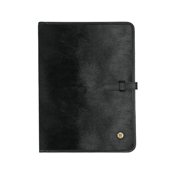 Black Cowhide Leather Portfolio Padfolio Folder For A4 Document and Notepad Holder | Business Work Folio Organizer |