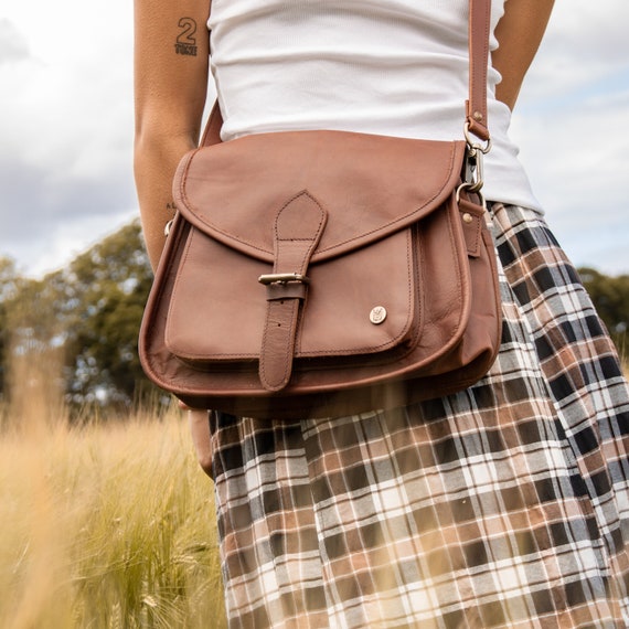 Buy Tan Brown Embossed Leather Sling Bag Online - RK India Store View