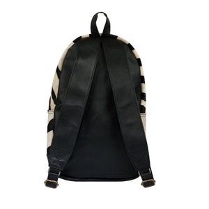 Cowhide Leather Backpack in Black and White Zebra Print Pony Hair and Full Grain Leather 13 inch laptop Handmade by MAHI Back to School image 6