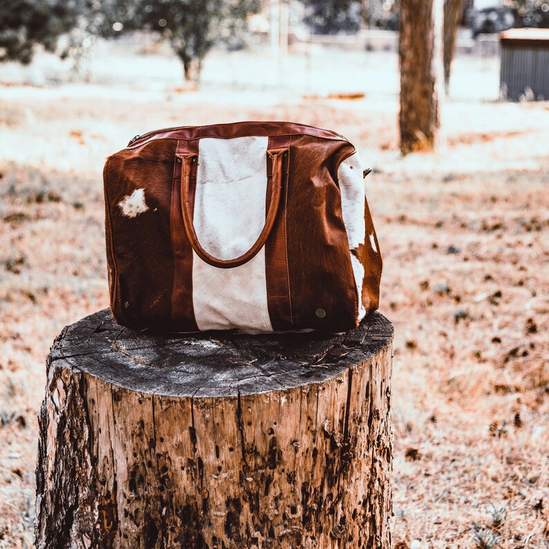 Leather Cowhide Compact Holdall Duffle  Animal Print with image 3
