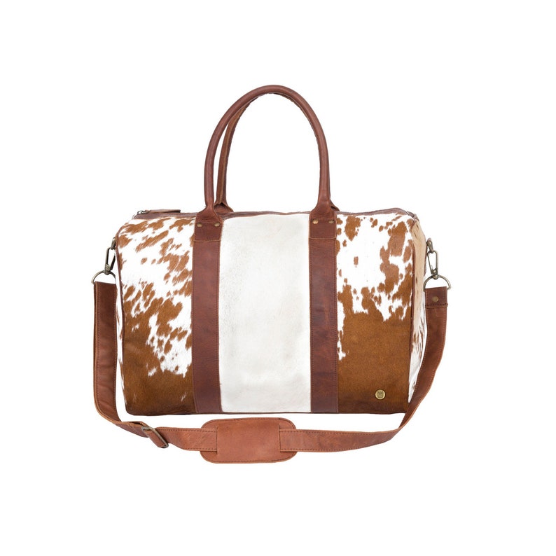 Leather Cowhide Compact Holdall Duffle  Animal Print with image 6