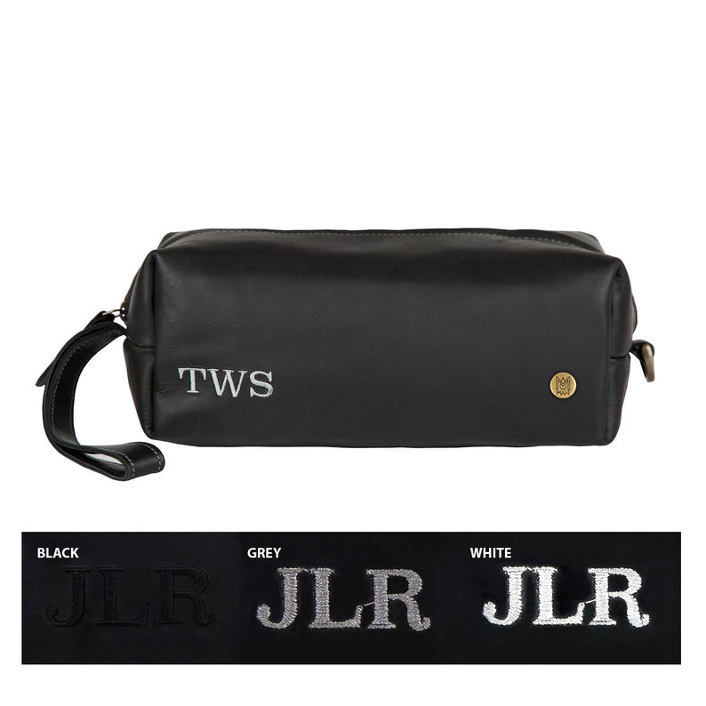 Mens Leather Wash Bag/Dopp Kit With Personalised Initials & Internal Message Options Leather Shaving Bag/Toiletry Bag by MAHI Leather image 4