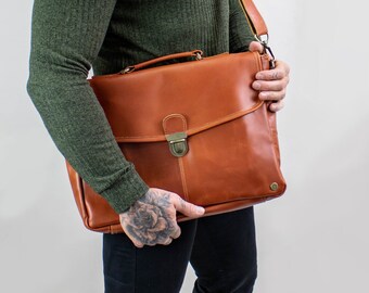 MAHI Ledertasche 38 cm Laptopkapazität/Kuriertasche in Vintage-Braun