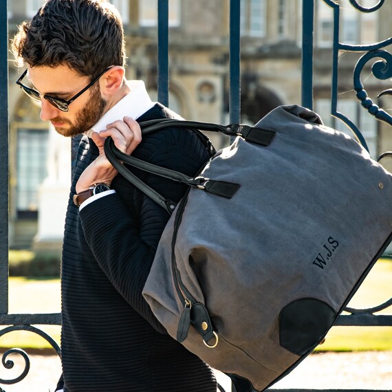 Personalized Canvas Leather Travel Bag Weekend Bag Overnight Bag