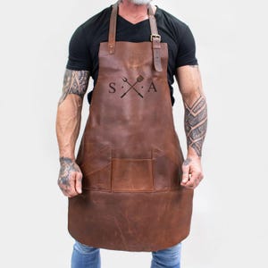 Personalized Leather Barbecue Apron | Full Grain Leather Apron For Grilling | Personalized Gift For Him | Custom Laser Monogram For Chef