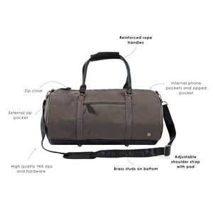 Gym Duffle Bag HANDMADE Grey Waxed Canvas & Black Full Grain Leather Weekend Bag Overnight Bag Casual Personalised by MAHI image 2