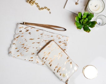 Matching Clutch & Purse Gift Set | Copper/Metallic/Gold and Cream/White Pony Hair/Fur Clutch | 10% discount | Luxury Gift For Her by MAHI