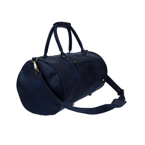 Personalized monogram navy leather duffle bag leather weekend bag overnight bag gym bag weekender holdall in dark blue by MAHI image 5