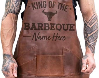 Personalized Barbecue Apron | Leather Apron For Grill & BBQ | Gift For Him, Dad, Son, Husband | King Of The Barbeque Apron |Fathers Day Gift