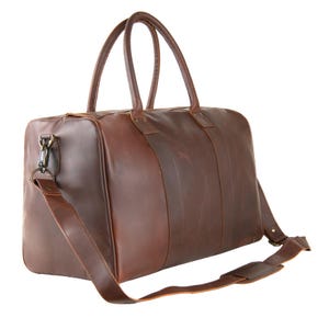Monogram Full Grain Leather Holdall | Brown Leather Weekend Bag with Custom Initials | Personalized Leather Travel Bag | Leather Cabin Bag