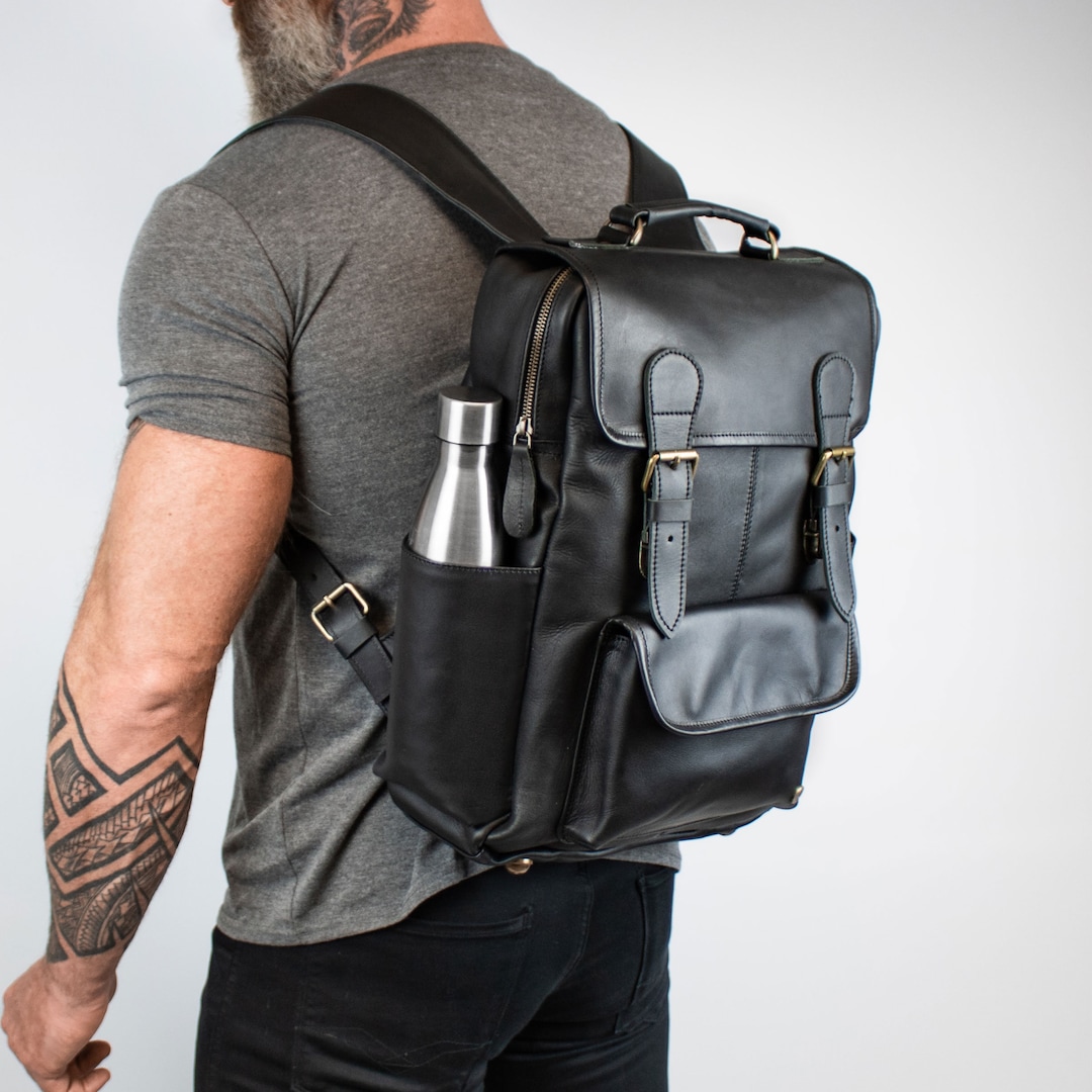 Personalized Black Full Grain Leather Leather Square