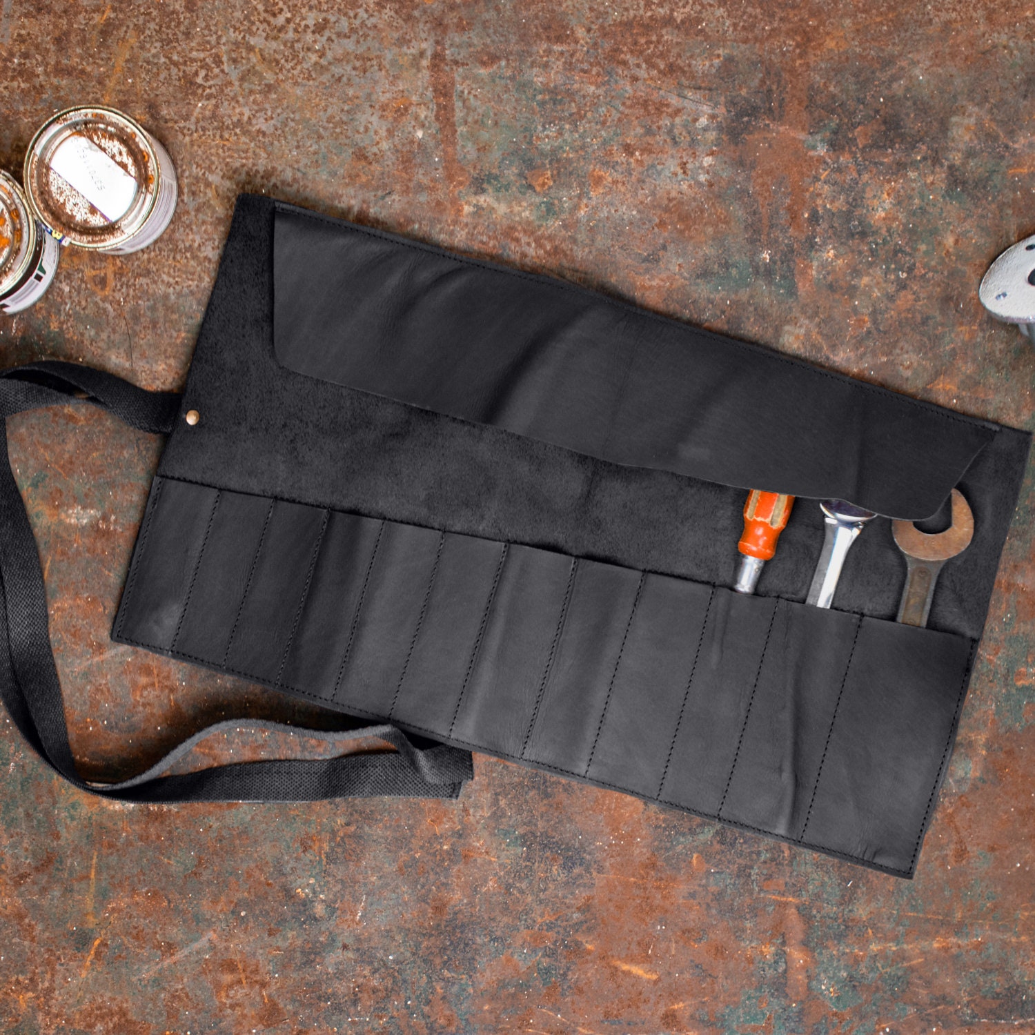 Black Wrench Tool Roll Pouch Bag with 37 Pockets Waterproof Canvas Organizer Bag 