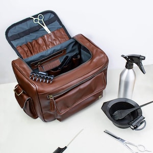 Bolsa de Cabeleireiro de Couro Marrom Personalizada, Porta-Tesoura, Bolsa de Maquiagem, Porta-Pincel | Presente para Cabeleireiros, Maquiadores