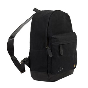 Personalized Waxed Canvas Leather Backpack with 13 Laptop Capacity in Black Unisex Mens Womens Backpack For College Back to School image 3