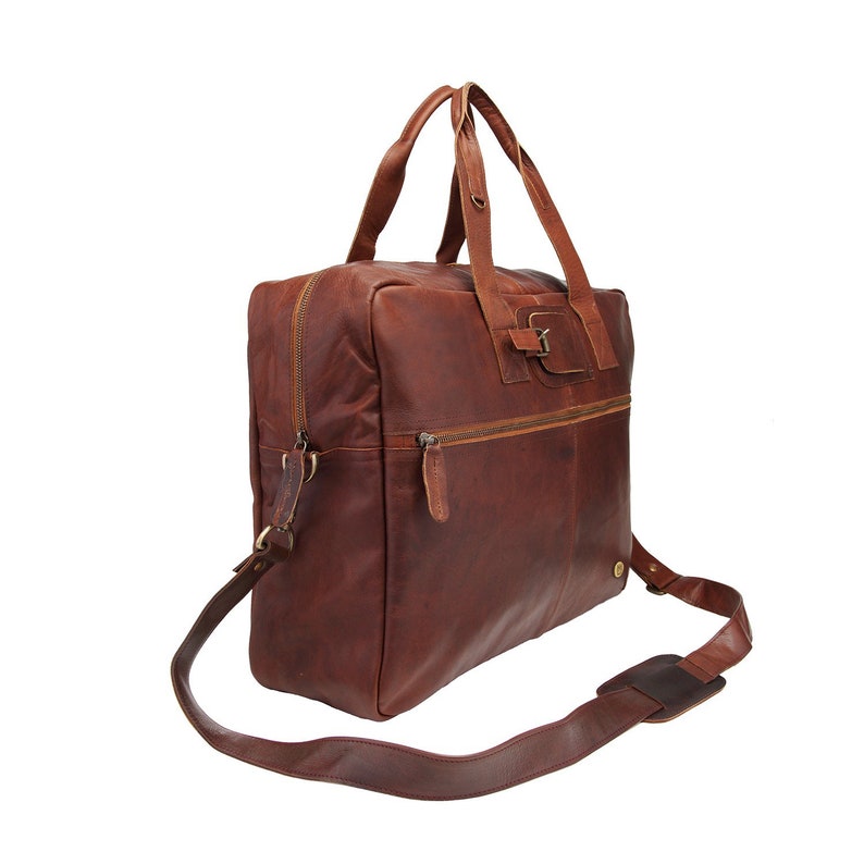 Personalized Full Grain Leather Holdall Cabin Bag Weekend Bag Unisex Work Bag Overnight Bag in Vintage Brown Handmade by MAHI image 3