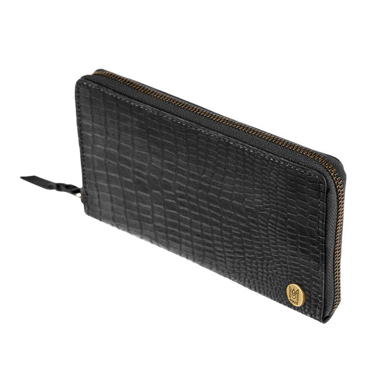 Cartera de piel negra con estampado de cocodrilo para ella / Cartera de piel personalizada para mujer / Cartera negra con estampado animal / Regalo para el tercer aniversario de bodas imagen 5