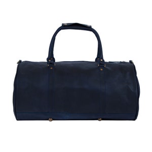 Personalized monogram navy leather duffle bag leather weekend bag overnight bag gym bag weekender holdall in dark blue by MAHI image 6