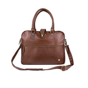 MAHI Cartera de piel con capacidad para ordenador portátil/Bandolera en Marrón Vintage