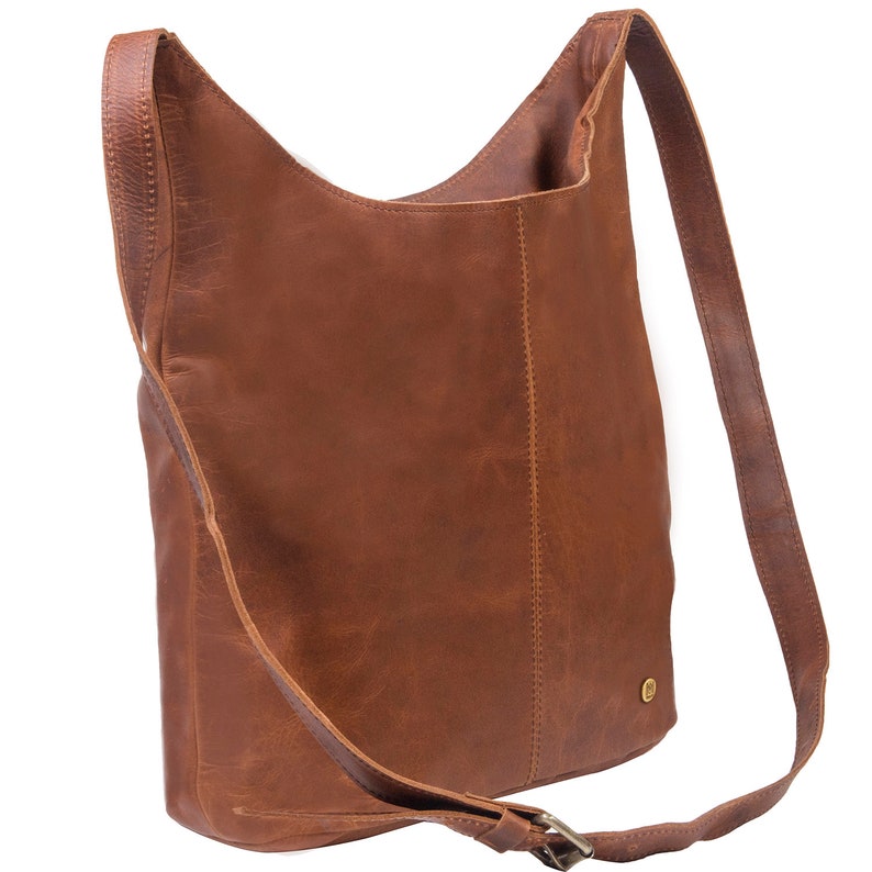 Personalized Boho Tote Shoulder Bag in Full Grain Leather Cross Body Handbag with Monogram Initials Handmade by MAHI image 3