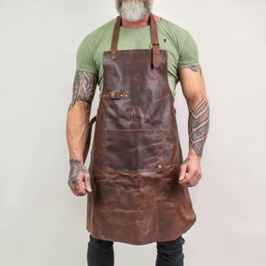 Distressed Leather Apron | Full Grain Leather Apron For Hobbyists Woodwork Blacksmith with Pockets and Towel Loop | Custom Fathers Day Gift