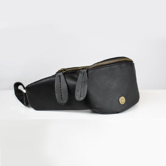 Black Leather Look Hip Belt Bum Bag 