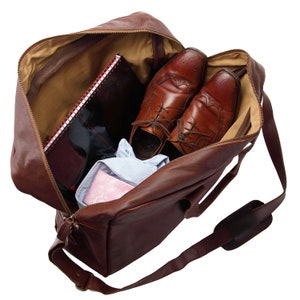 Personalized Full Grain Leather Holdall Cabin Bag Weekend Bag Unisex Work Bag Overnight Bag in Vintage Brown Handmade by MAHI image 6