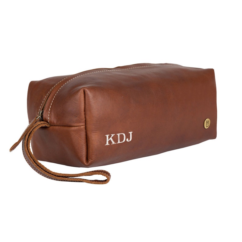 Mens Leather Wash Bag/Dopp Kit With Personalised Initials & Internal Message Options Leather Shaving Bag/Toiletry Bag by MAHI Leather image 6