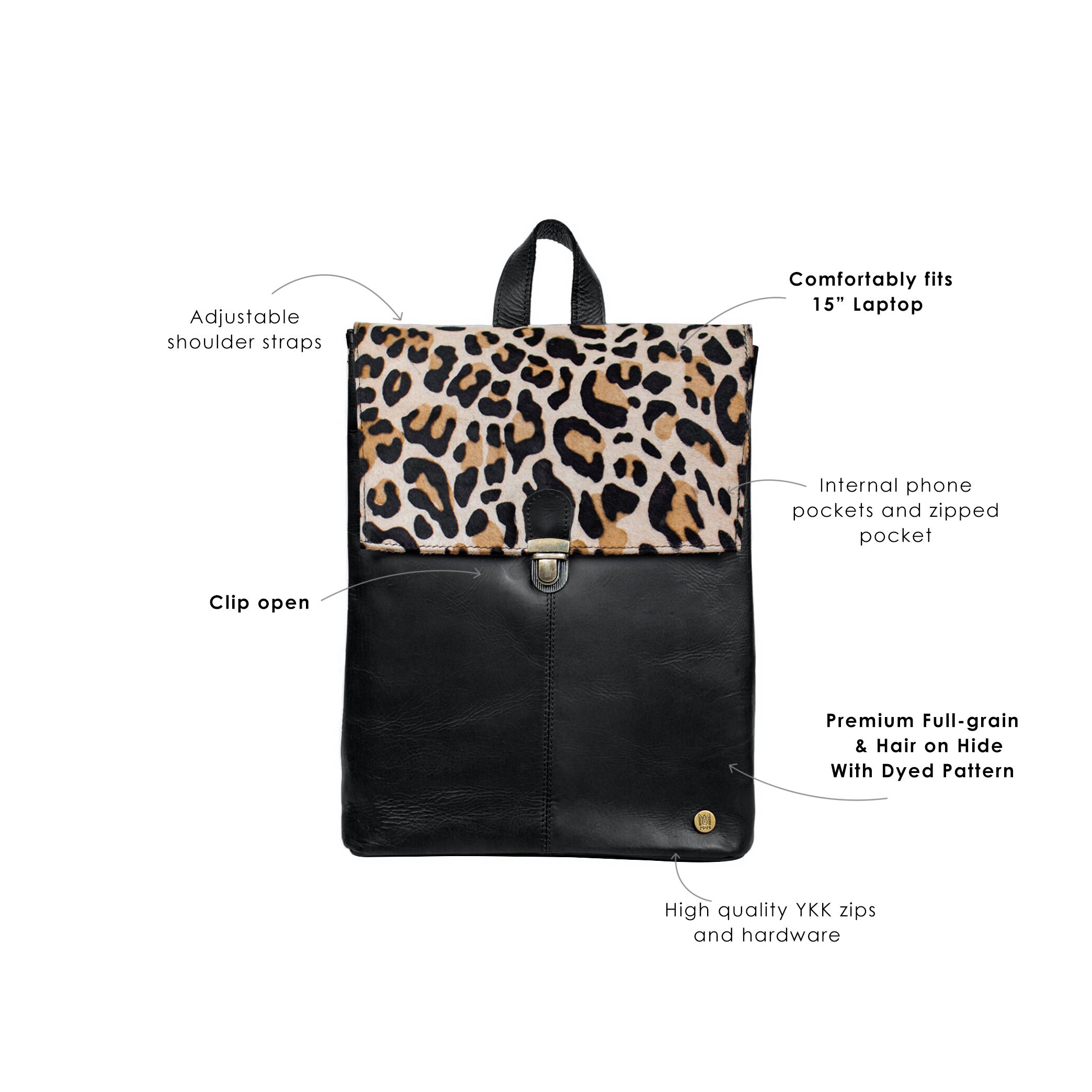 Laptop Backpack- Italian Leather and calf hair, leopard print, BRAND NEW Handmade Pink Leopard Print Leather Backpack, Italian  main image 4