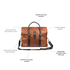 Personalized Large Brown Leather Travel Bag Weekender Holdall Overnight Bag with Monogram Initials in Two Tone Handmade by MAHI image 3