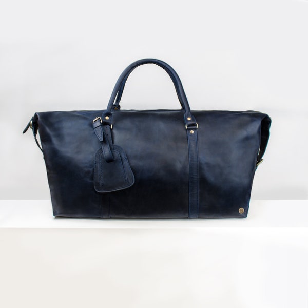 Personalisierter großer Marine Leder Weekender Weekender von MAHI